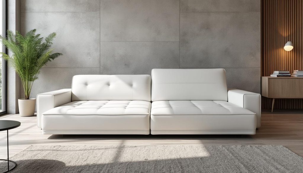 découvrez notre canapé convertible en cuir blanc alliant design élégant et fonctionnalité parfaite pour optimiser votre salon avec style et confort.