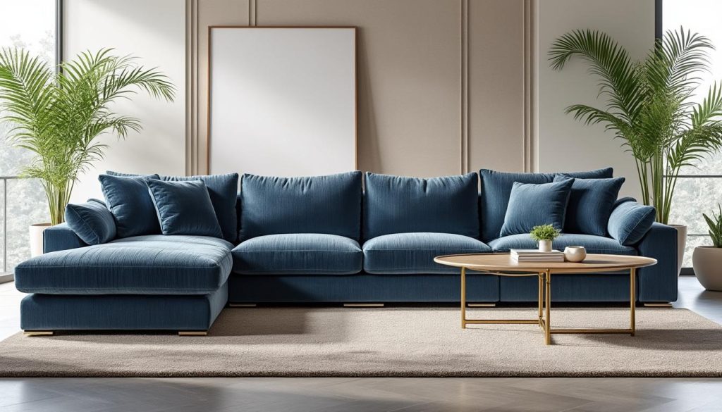 découvrez notre canapé panoramique 7 places en velours côtelé, tendance et très apprécié sur les réseaux sociaux, désormais disponible sur notre site pour sublimer votre salon.